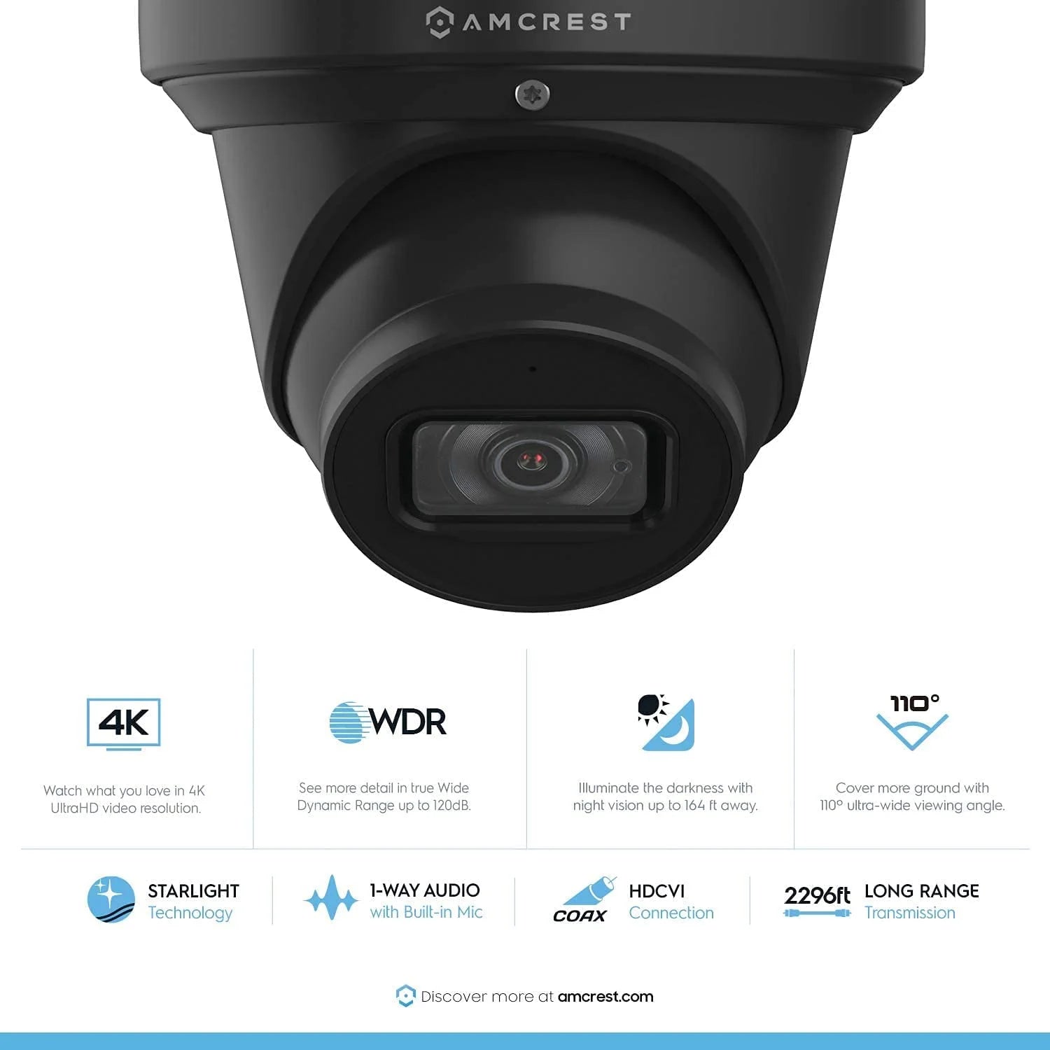 Analog 4K Outdoor Turret Security Camera, 8MP, 98ft Night Vision, Black Y4349