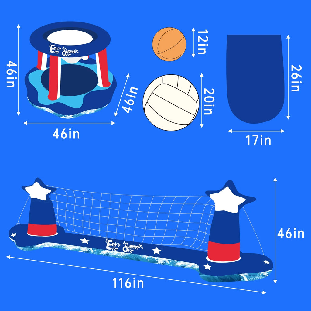 Inflatable Pool Volleyball Net and Basketball Hoop O799602