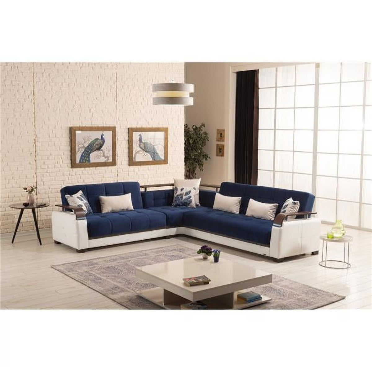 Navy Blue Convertible Living Room Sectional T947