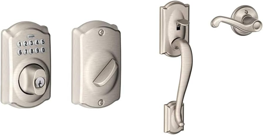 Satin Nickel Keypad Deadbolt and Front Entry Handleset with Lever H969
