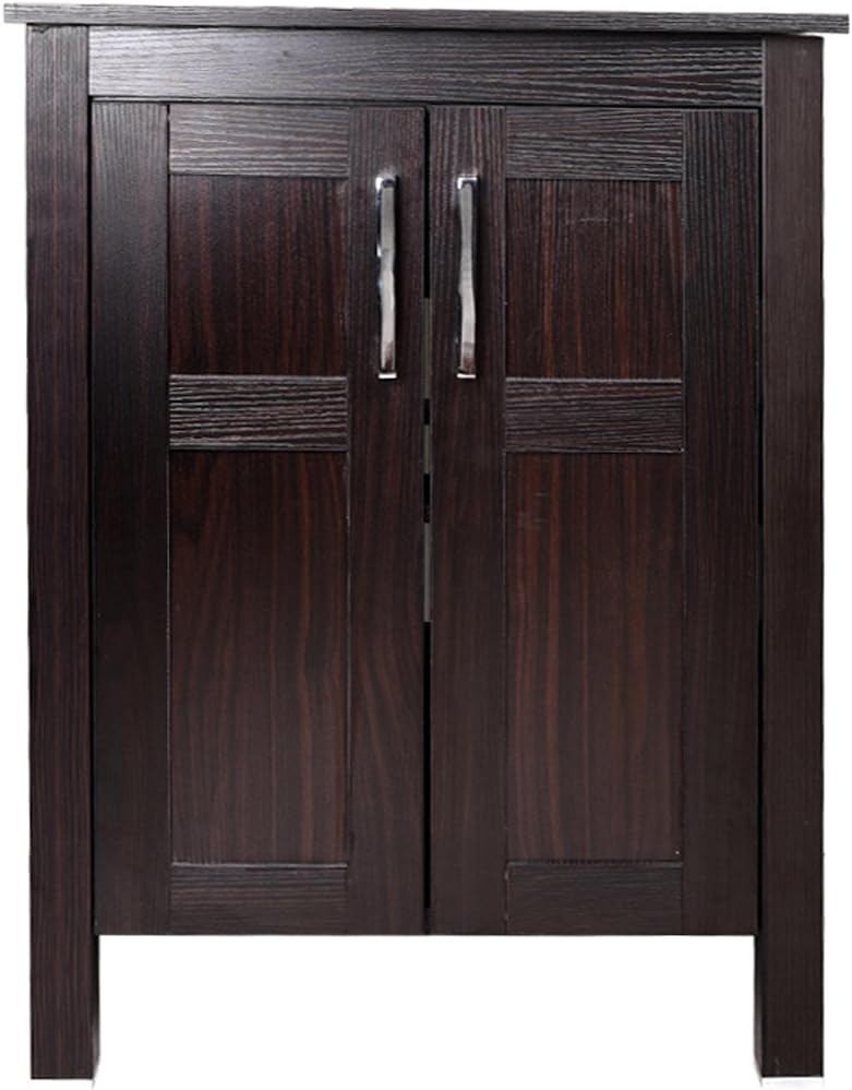 Dark Coffee 24 Inches Single Bathroom Vanity with Tempered Glass Round Sink Top and 2-Door Cabinet Y240