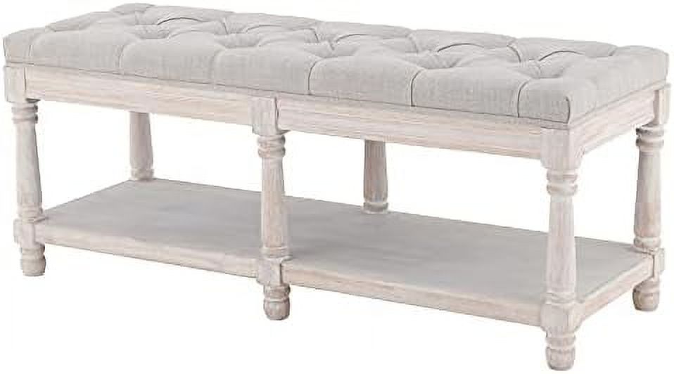 Beige Tufted Entryway Bench with Shoe Rack S4813