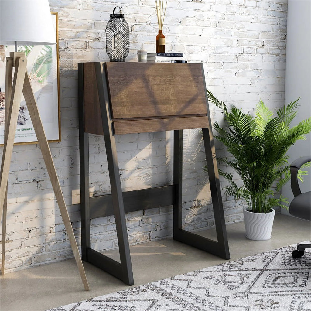Walnut Oak Brown/Black Wood Secretary Desk J963