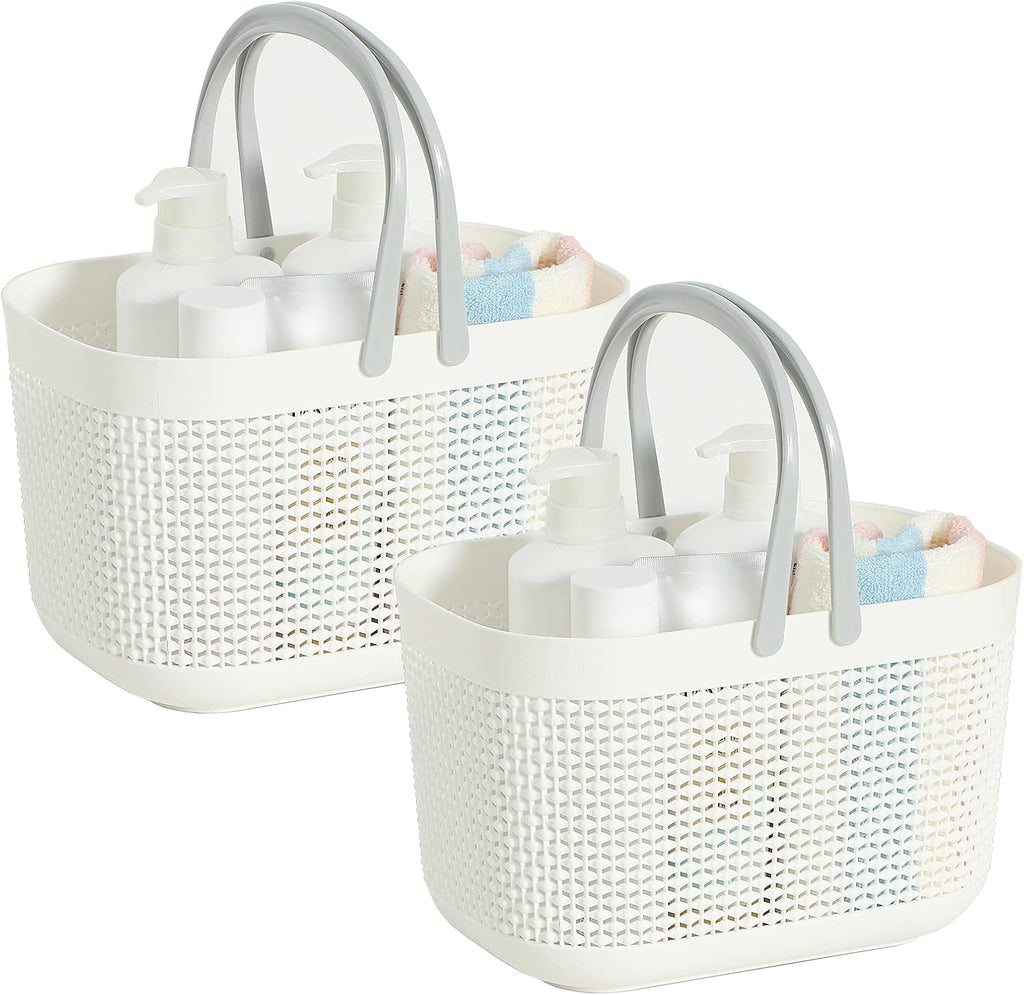 2-Pack Plastic Storage Baskets With Handles and Holes, White I665381