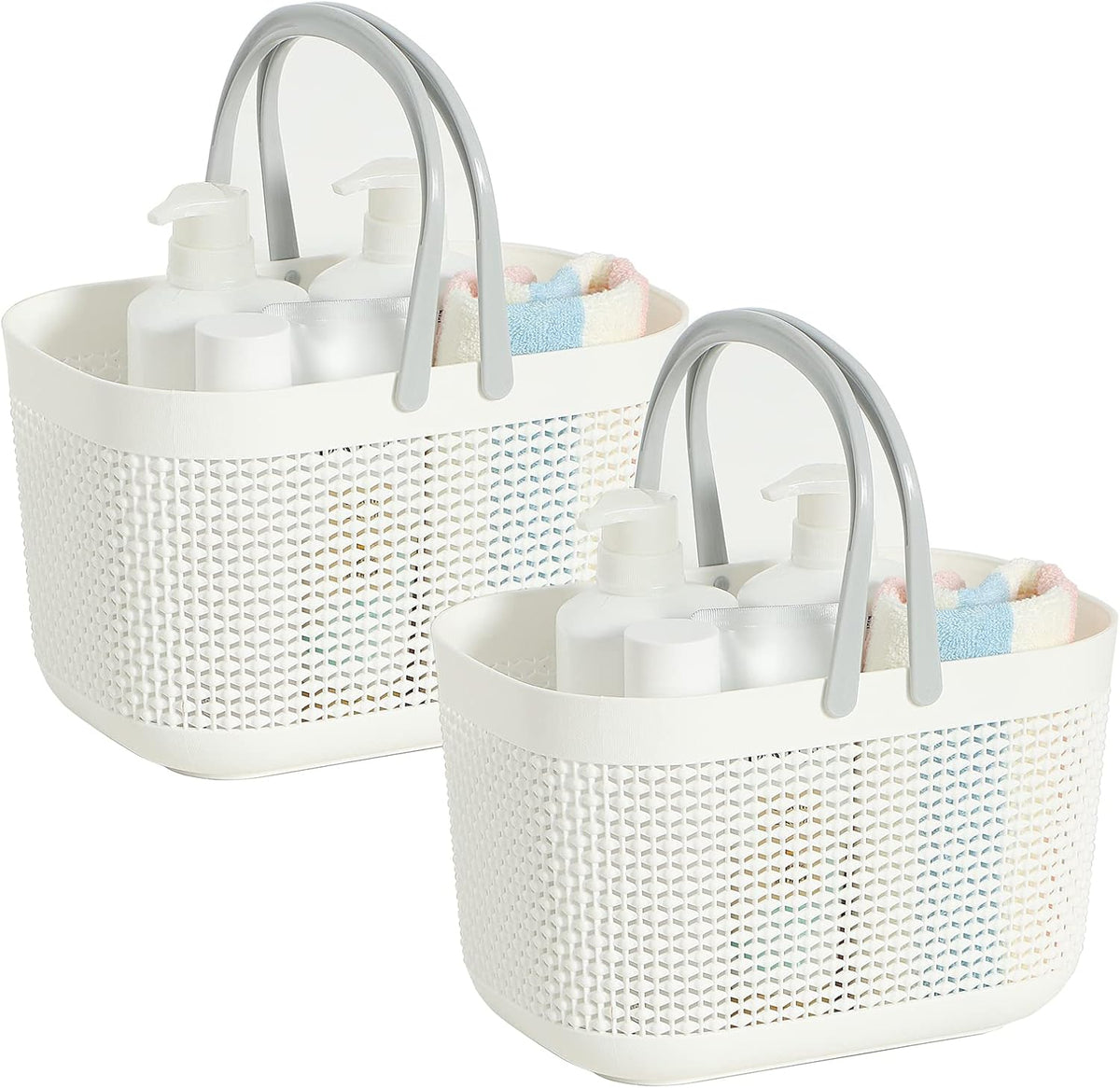 2-Pack Plastic Storage Baskets With Handles and Holes, White I665381