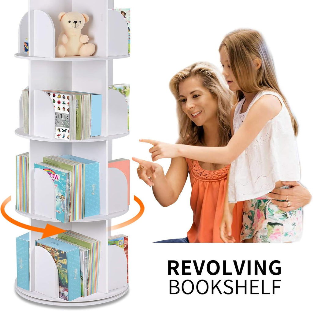 White Revolving Bookshelf 360 Degree Bookcase W108