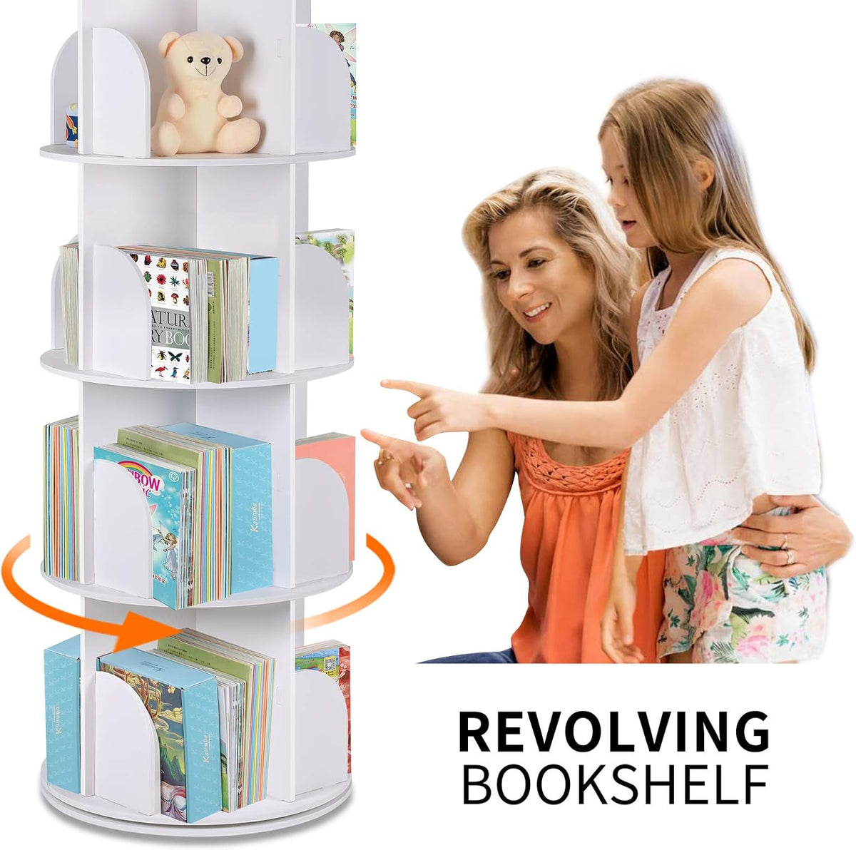 White Revolving Bookshelf 360 Degree Bookcase W108