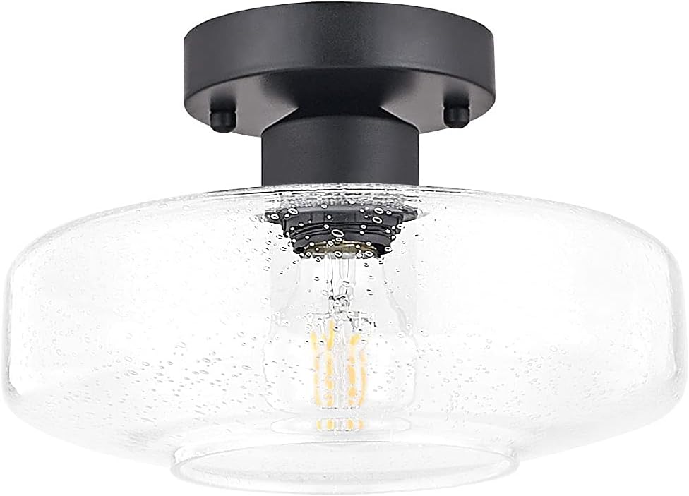 Semi Flush Mount Light, 10.24 Inch Clear Glass Shade, Close to Ceiling Light Fixture H502