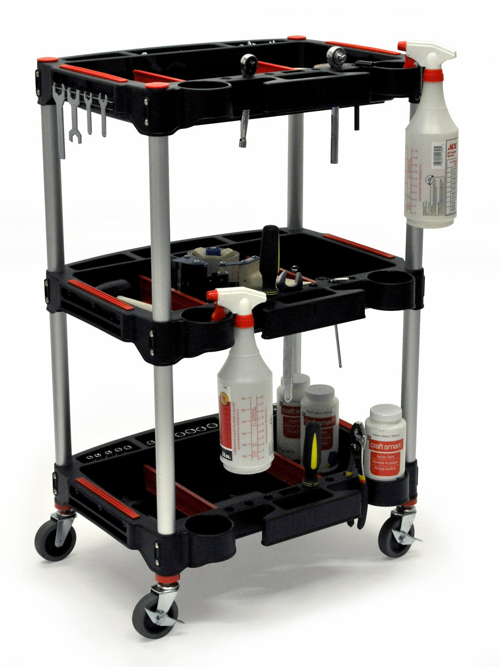 Black/ Red 3-Shelf Multipurpose Cart A8869
