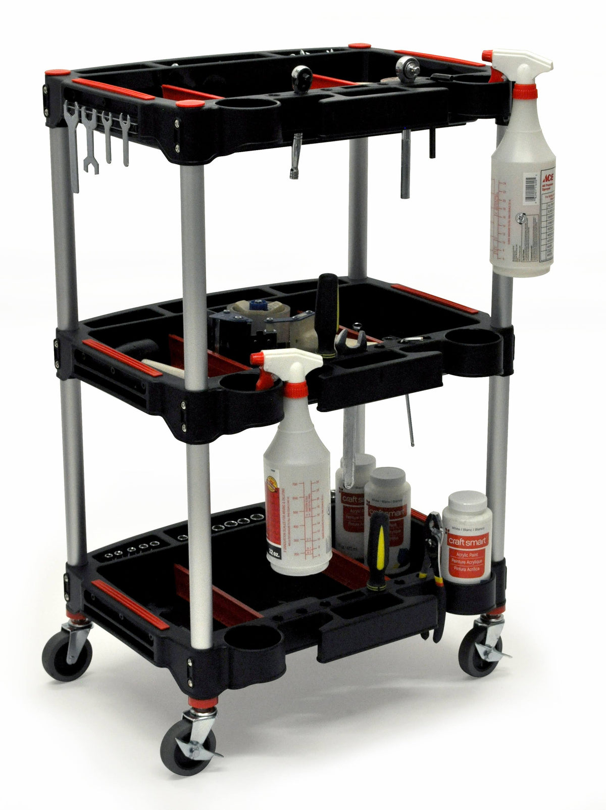 Black/ Red 3-Shelf Multipurpose Cart A8869