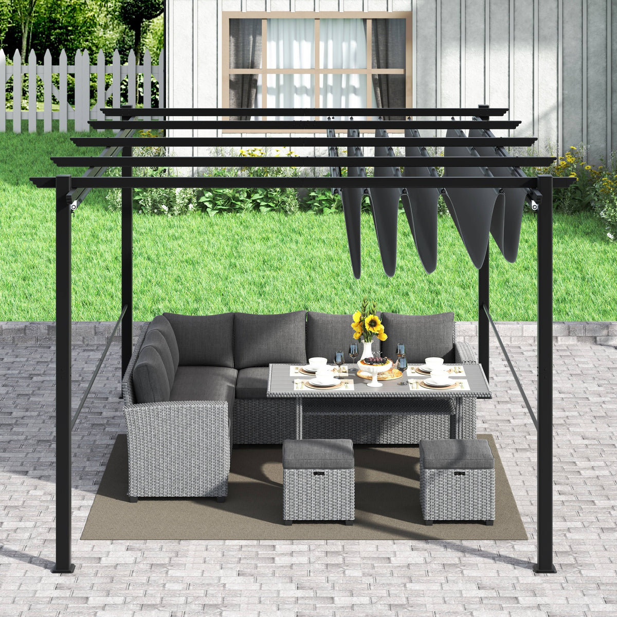 Light Grey Aluminum Retractable Patio Canopy Pergola W17900