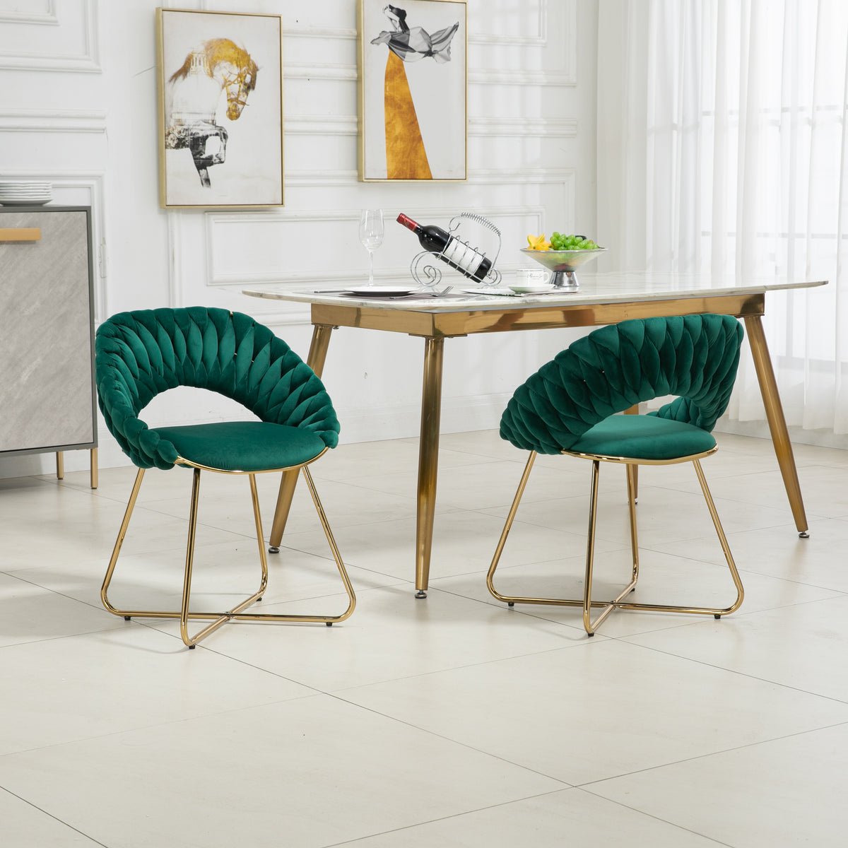 Velvet Accent Chairs Set of 2 with Gold Legs K7475