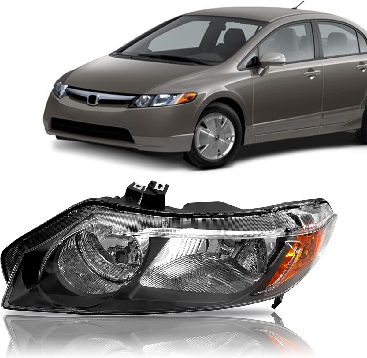 Halogen Headlights Assembly for 2006 2007 2008 Honda Civic K37417