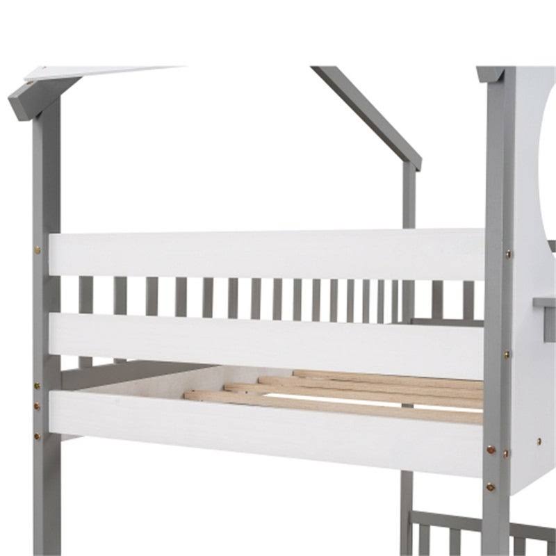 Gray Twin Over Twin Solid Wood Bunk Bed with Ladder L82019