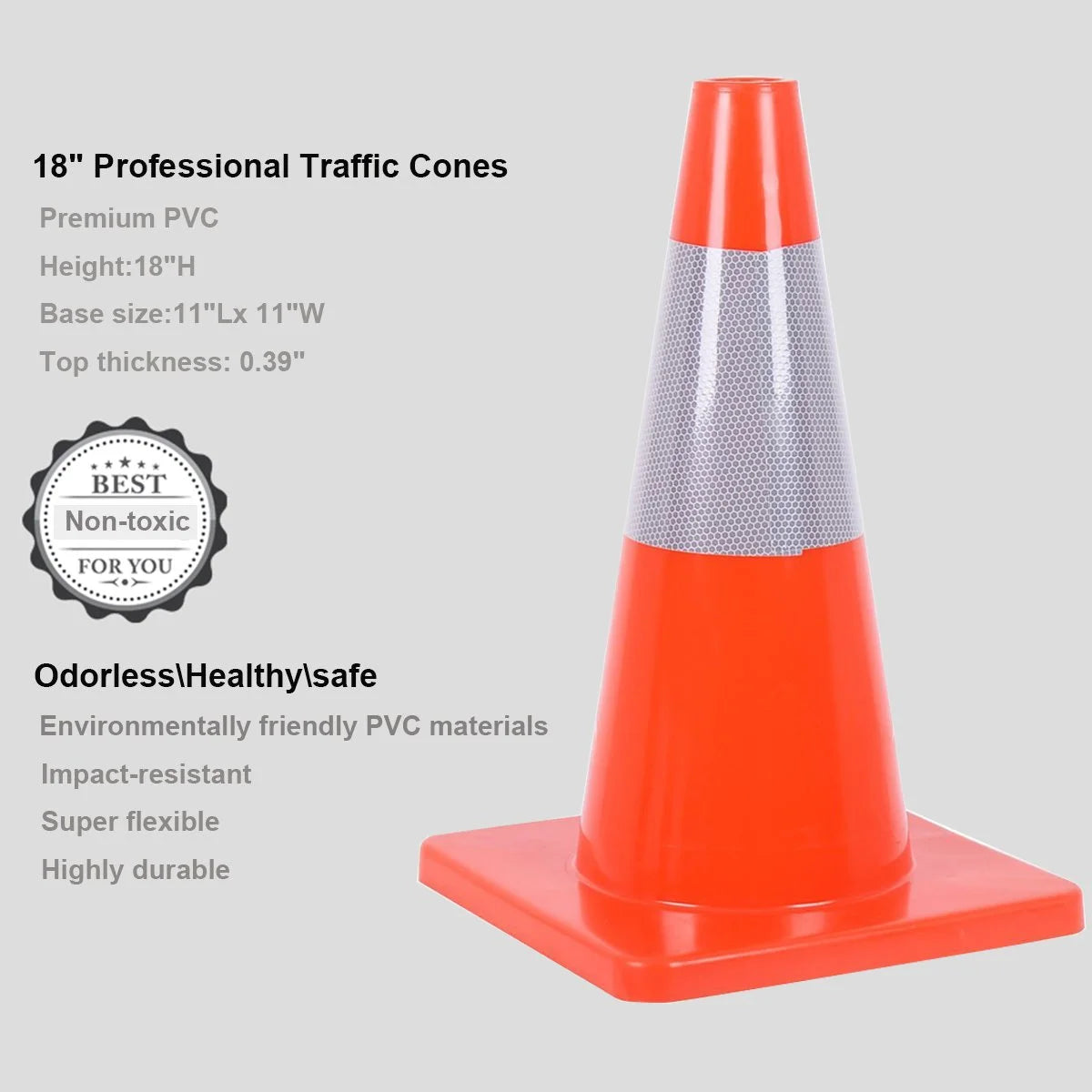 6PCS 18" Orange PVC Traffic Cones with 4" Reflective Collar T528332