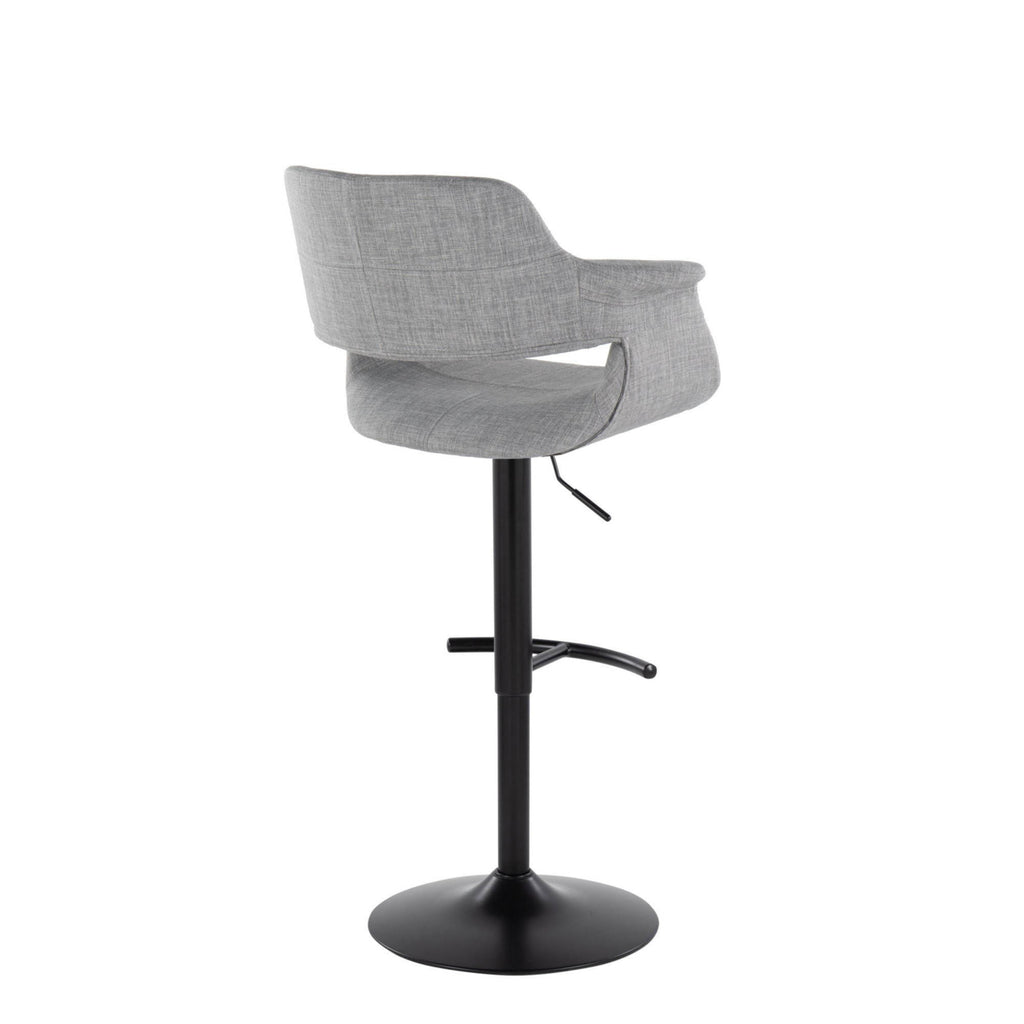 Adjustable Swivel Barstool in Black Metal and Light Grey Fabric O473
