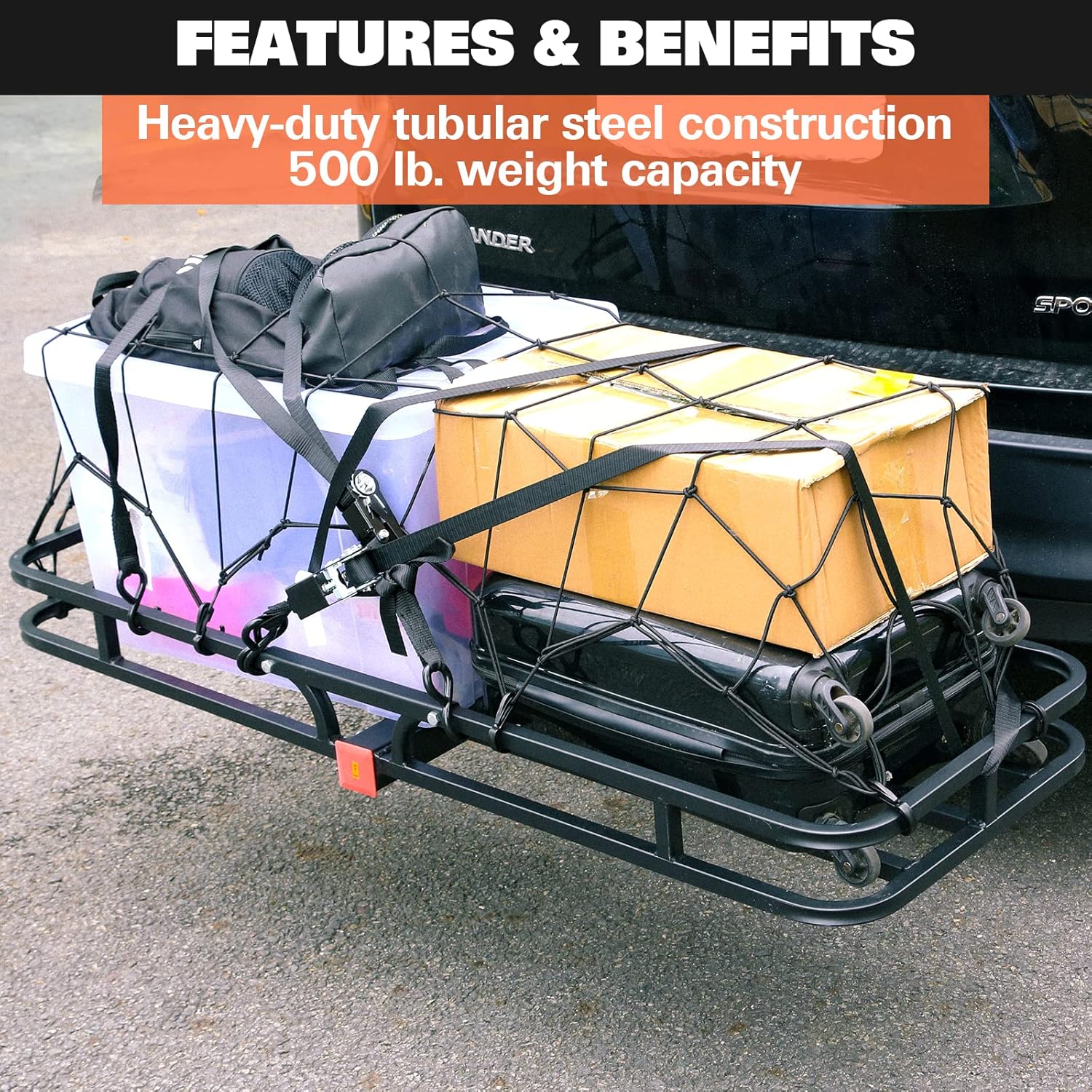 Hitch Mount Cargo Carrier with Net and Strap D215020