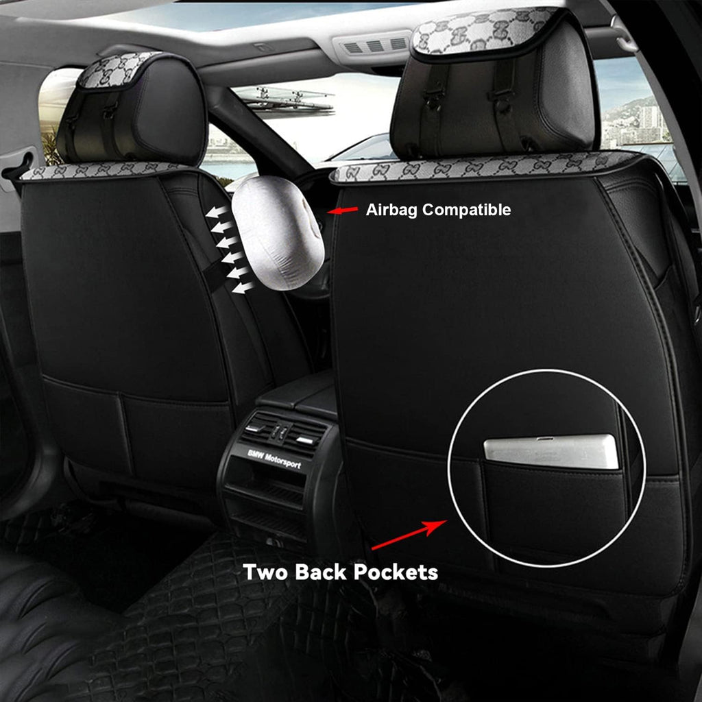 Grey Faux Leather Car Seat Covers Full Set 5 Seats Waterproof Protector O18266