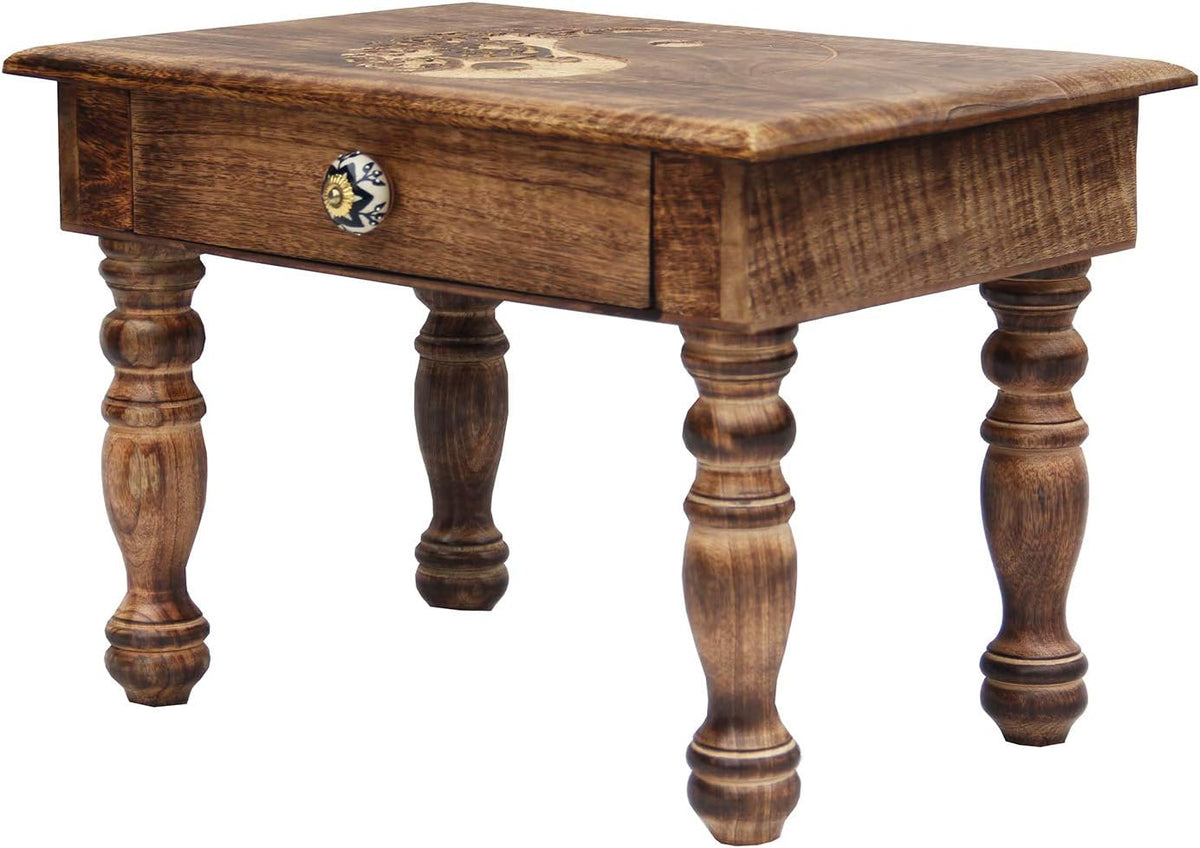 Solid Mango Wood Hand Carved Puja Shrine Altar Table L657854