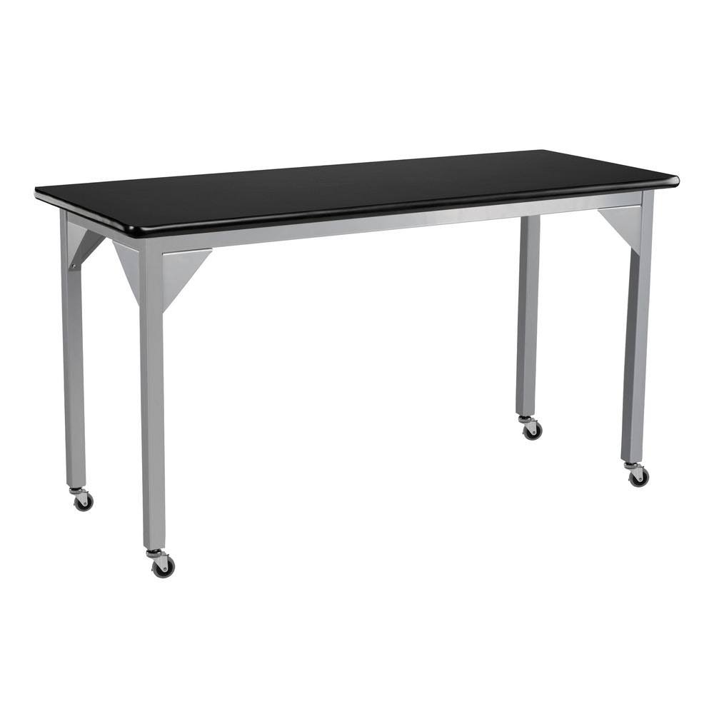 Heavy Duty Fixed Height Table with Casters 24 in. x 60 in. x 30 in. Grey Frame Black Top G814628