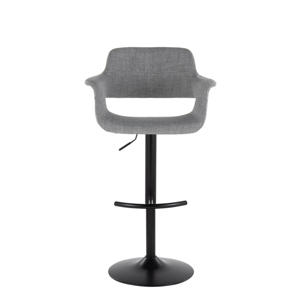 Adjustable Swivel Barstool in Black Metal and Light Grey Fabric O473