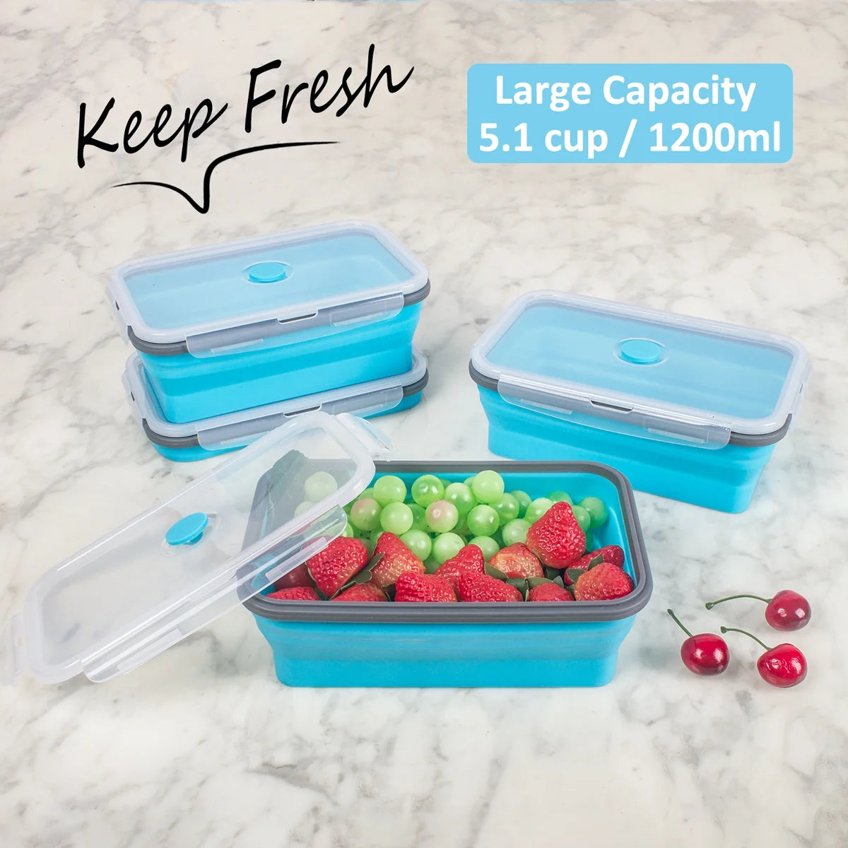 Blue Set of 4 Collapsible Food Storage Containers E8696