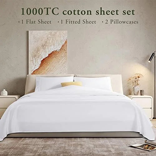 Queen Size 100% Egyptian Cotton 4 Piece Bed Sheet Set, White R543