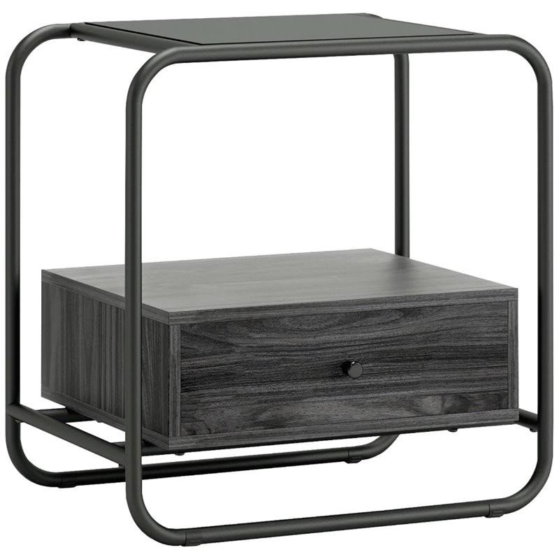 Industrial Glass Top Metal End Table A11039