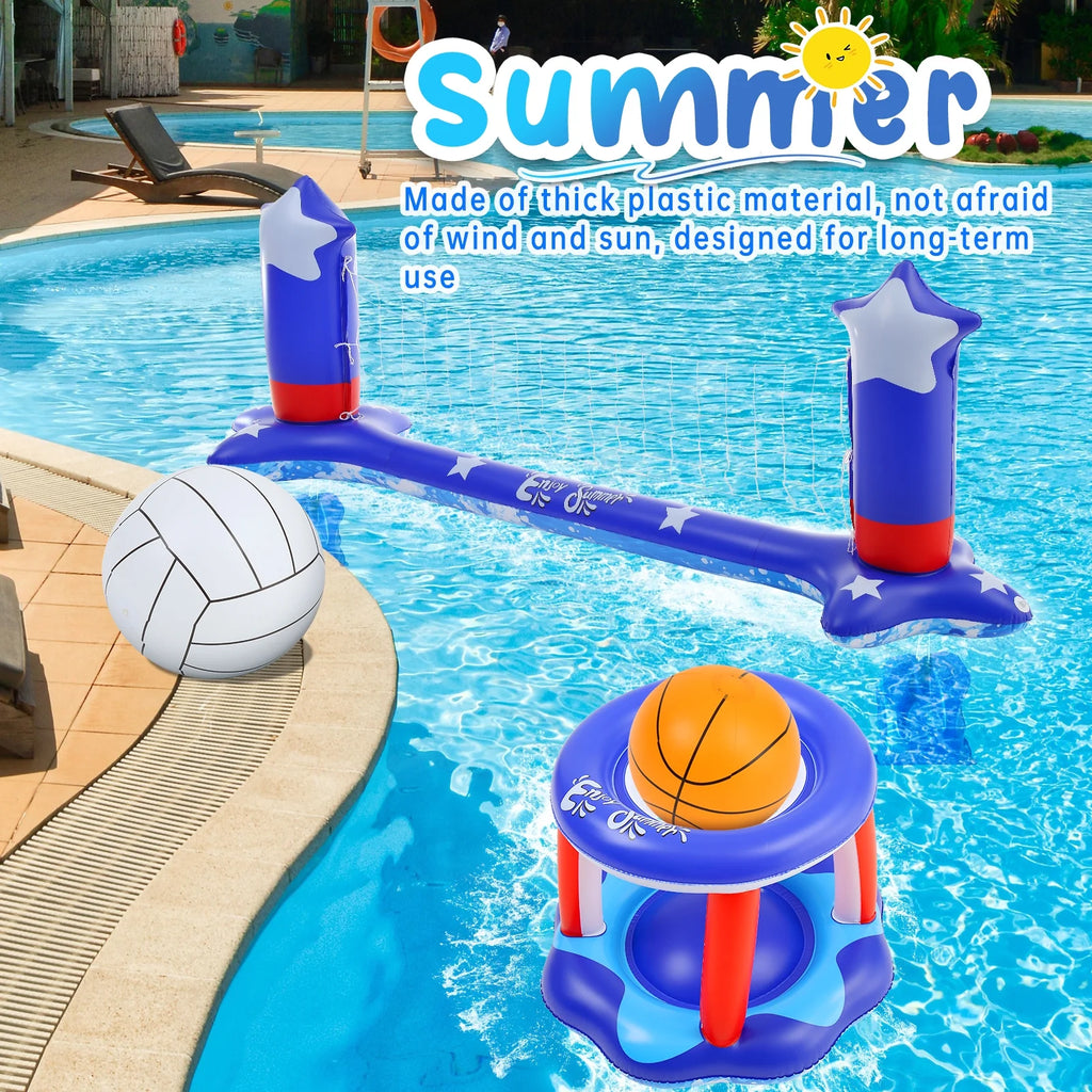 Inflatable Pool Volleyball Net and Basketball Hoop O799602