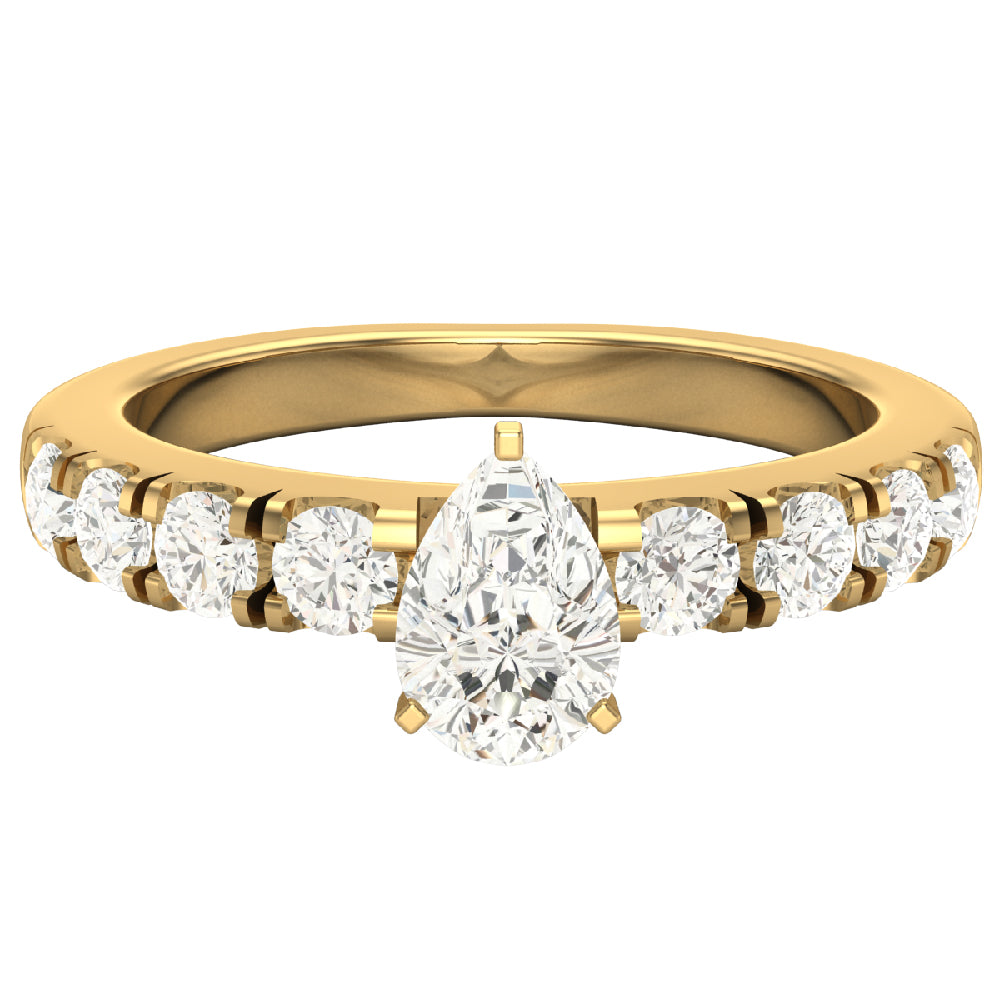 Pear Cut Solitaire Diamond Ring 14K Gold 1.10 Carat R8460