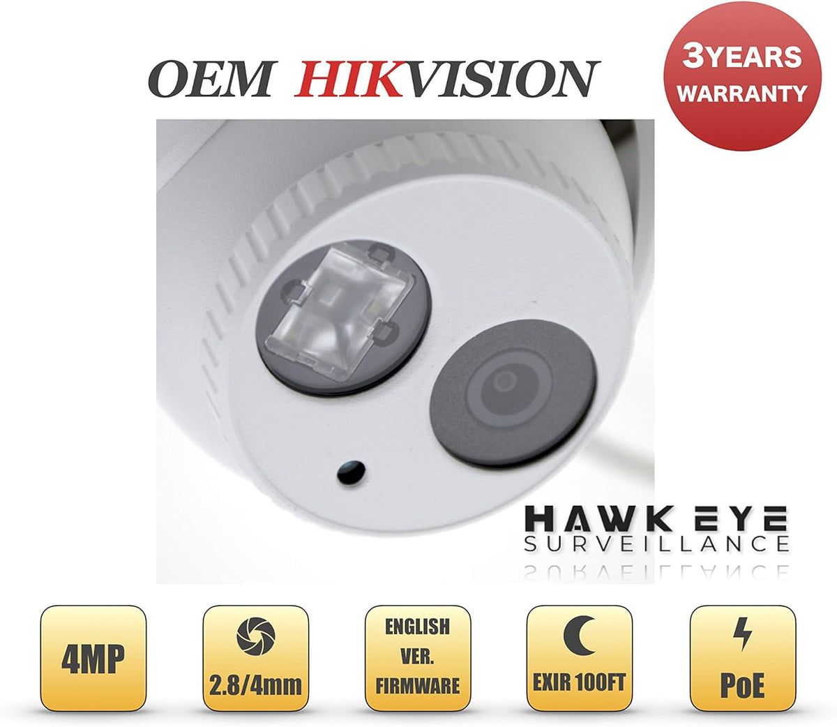 4MP PoE Security IP Camera Turret with IR Night Vision Wide Angle 2.8mm Lens P548