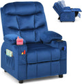 Kids Recliner Chair with Cup Holder Adjustable Velvet Lounge Chair w/Footrest & Side Pockets Ergonomic Toddler Furniture Sofa T326