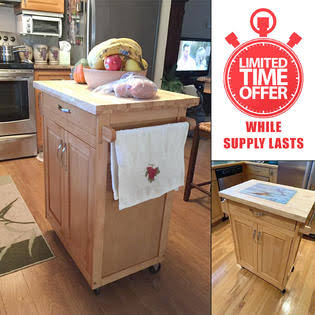 Solid Wood Butcher Block Top Kitchen Island Cart on Wheels V7867