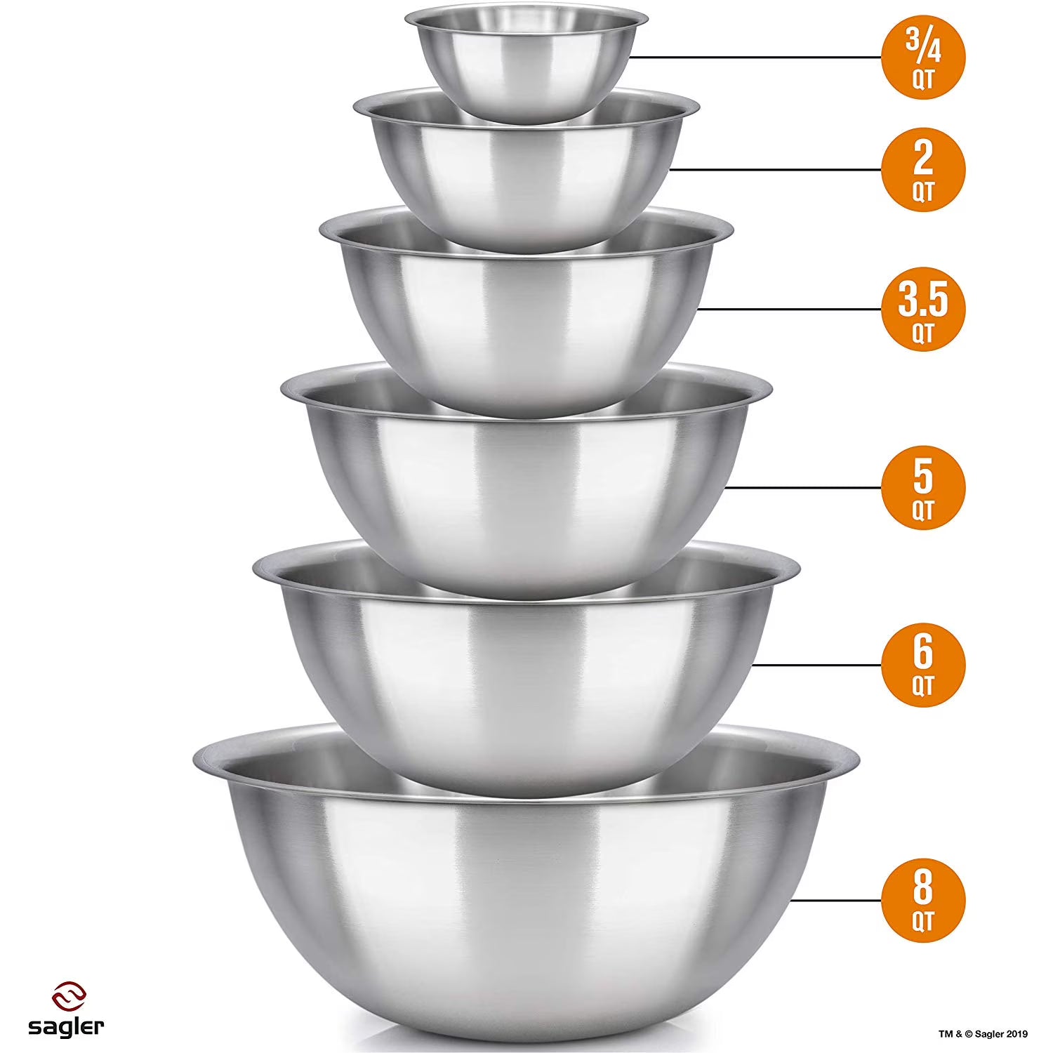 Set of 6 Stainless Steel Mixing Bowls Q854