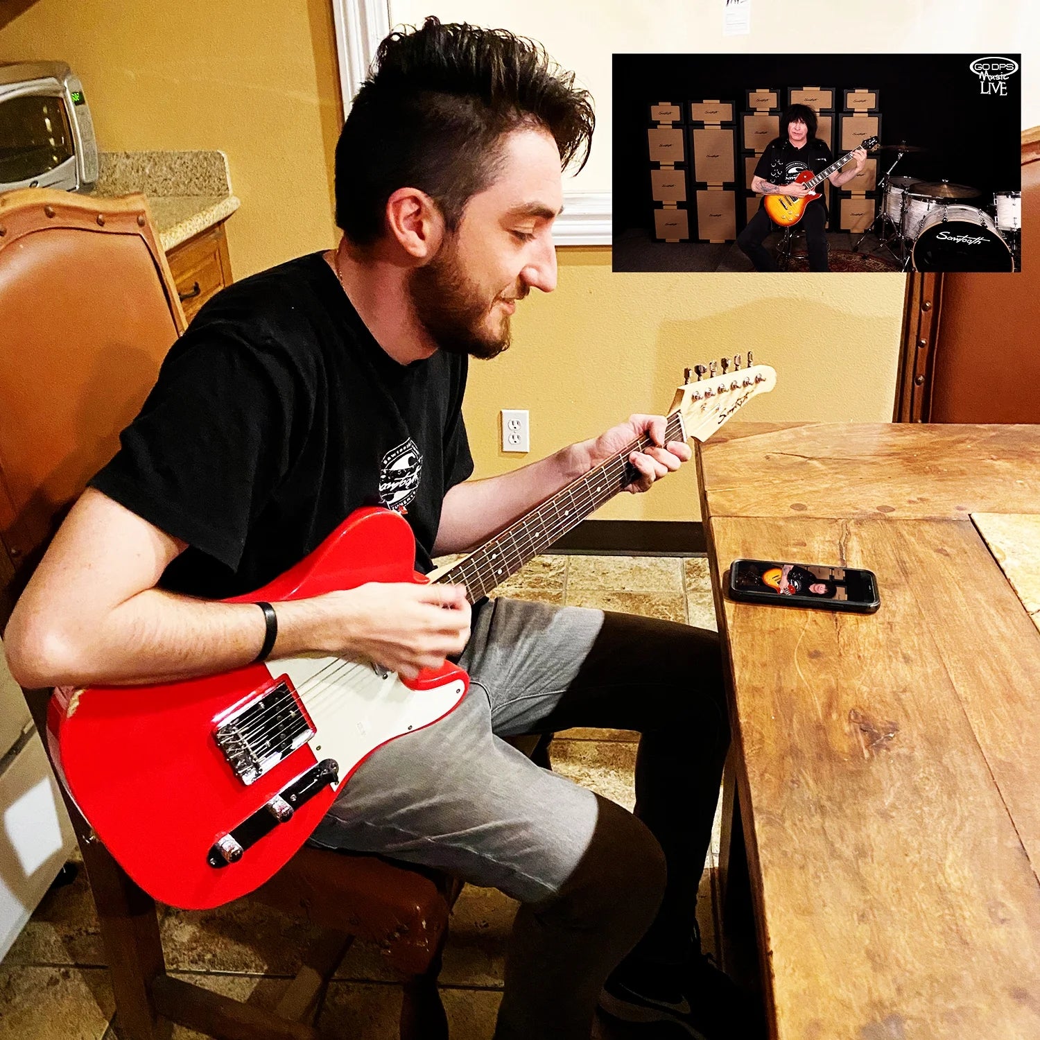 Black Electric Guitar with Amp, Case, and Cable R38362