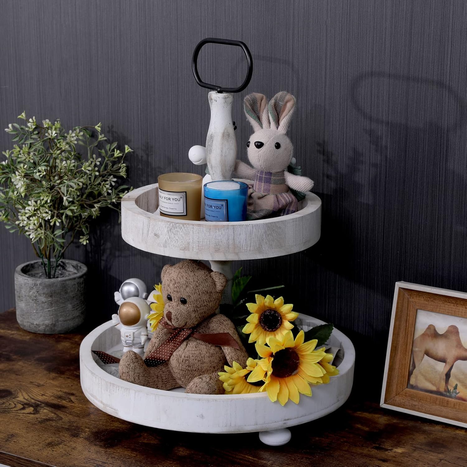 Rustic 2 Tier Cake Stand with Handle and Coaster J1562