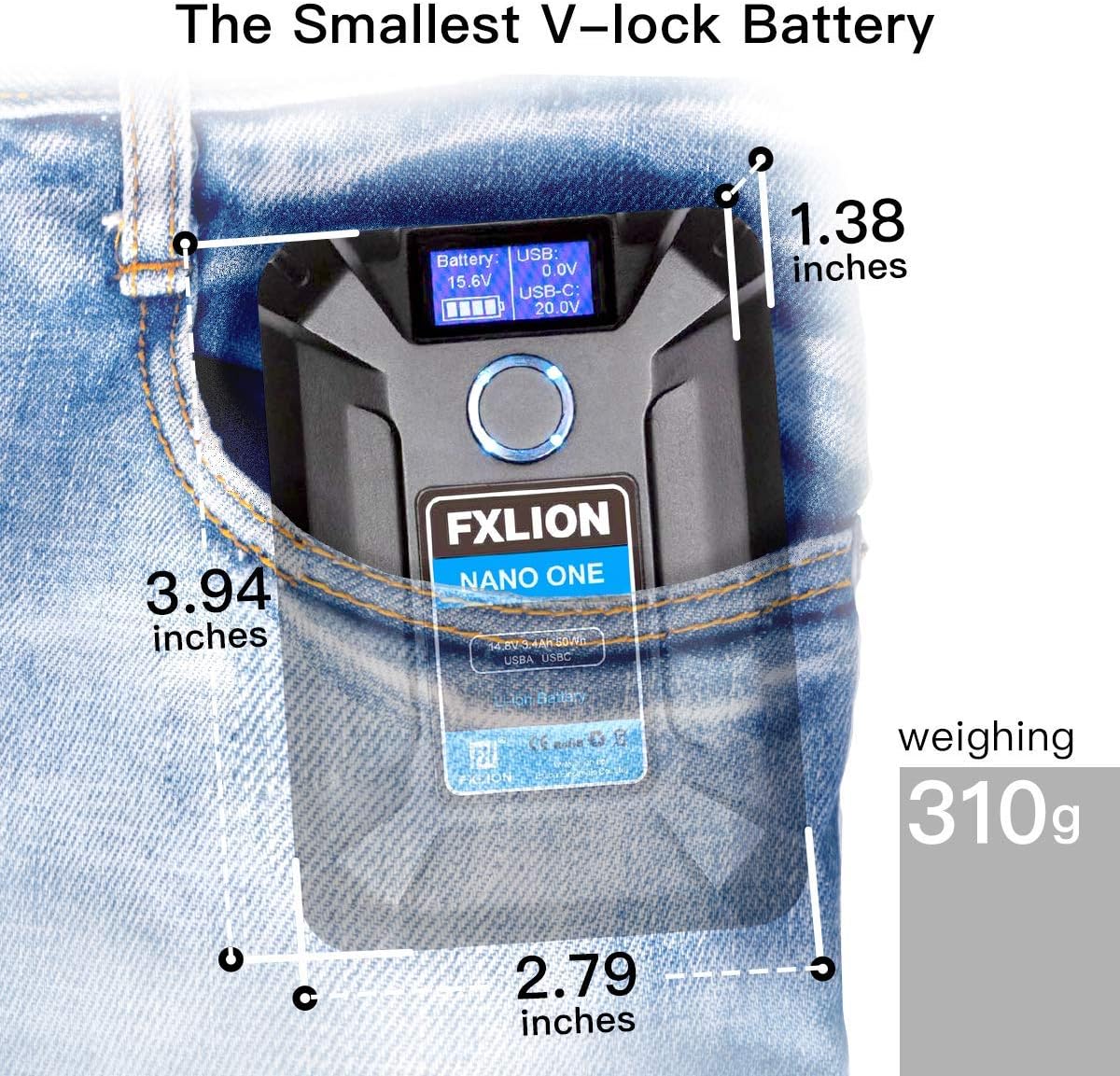 V Mount Battery 3400mAh with D-TAP, USB-C, USB-A, Micro USB Plugs B538024
