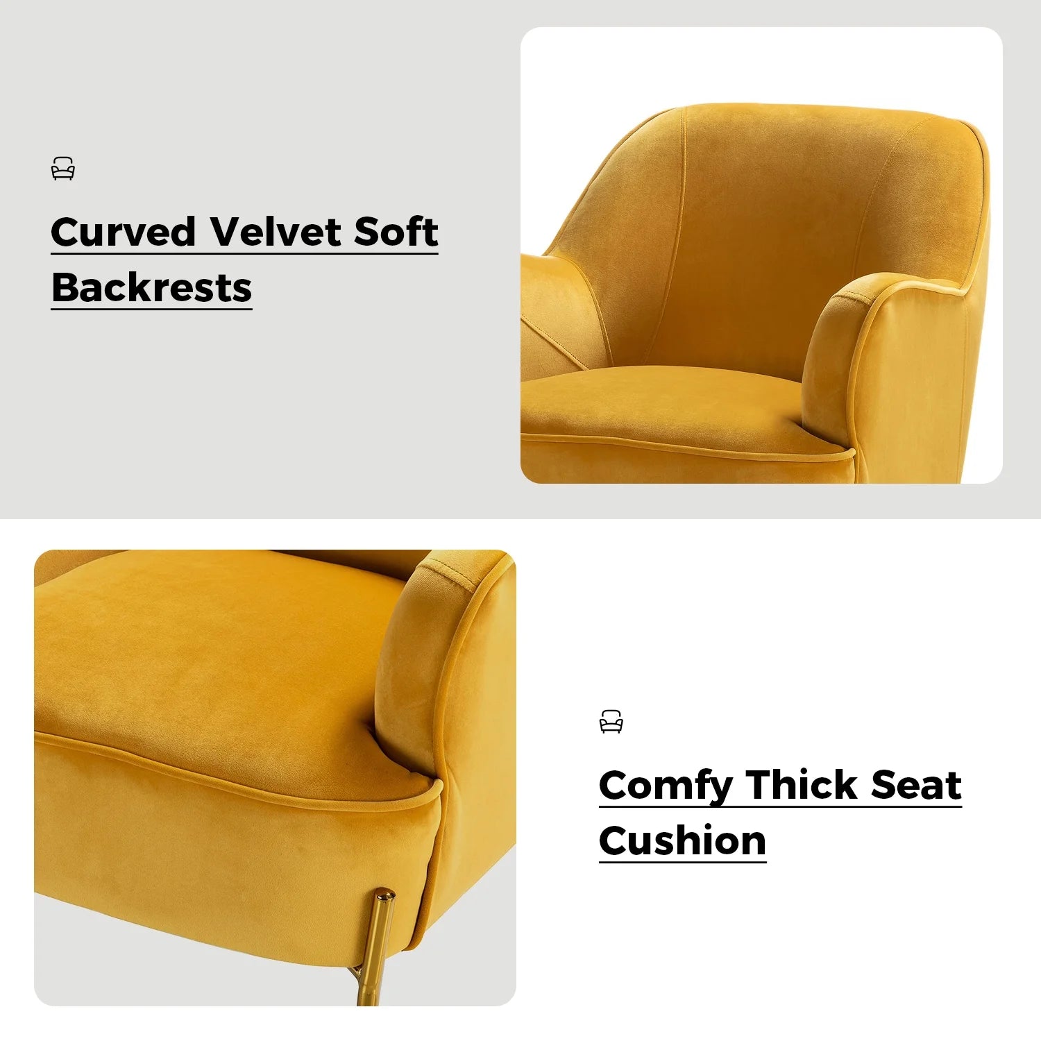 Mustard Velvet Accent Chair with Metal Legs G5419
