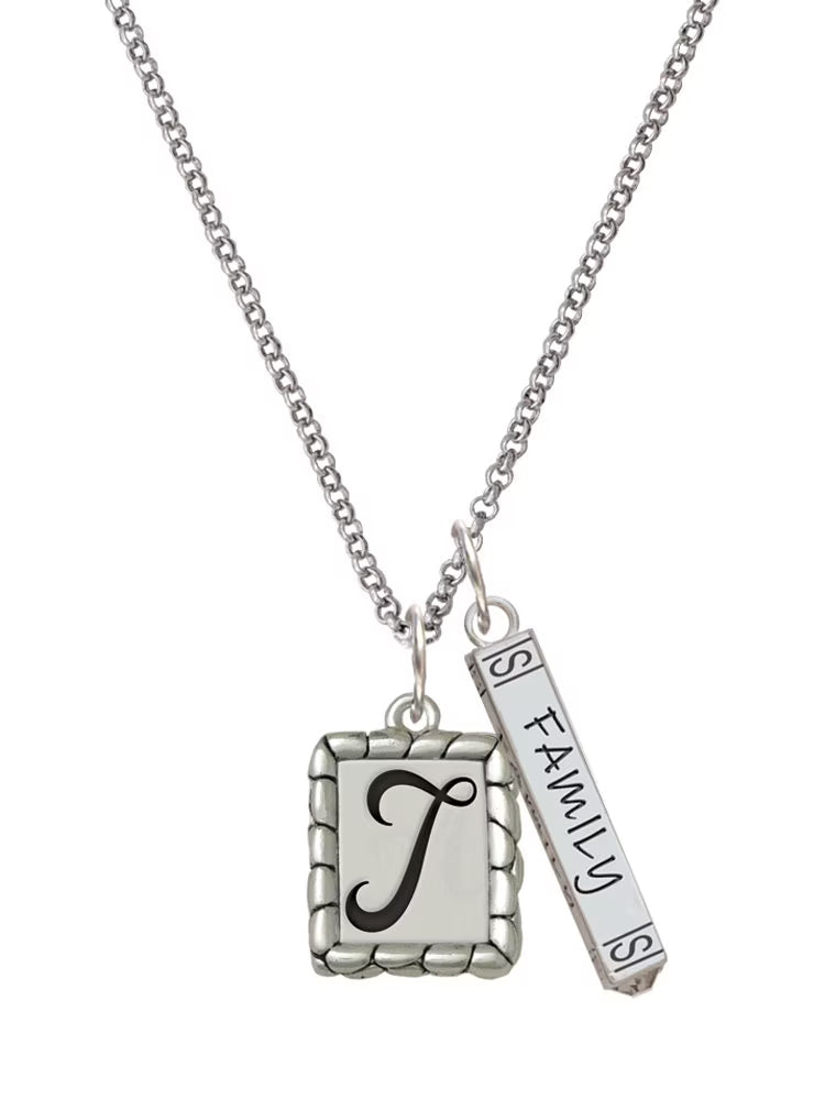 Silvertone Initial Bar Charm Necklace, 23" T5025