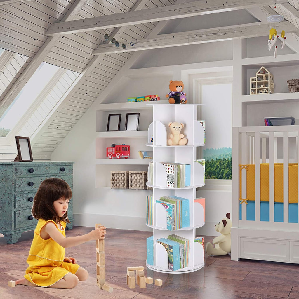 White Revolving Bookshelf 360 Degree Bookcase W108
