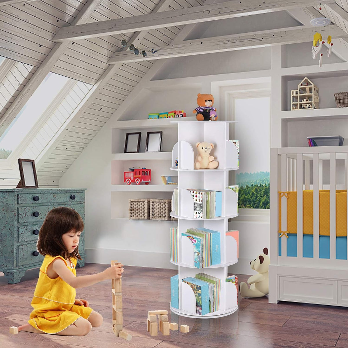 White Revolving Bookshelf 360 Degree Bookcase W108