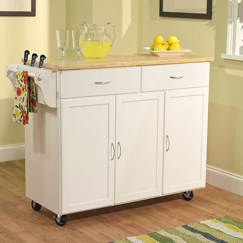 White Kitchen Island with Wood Top L714213
