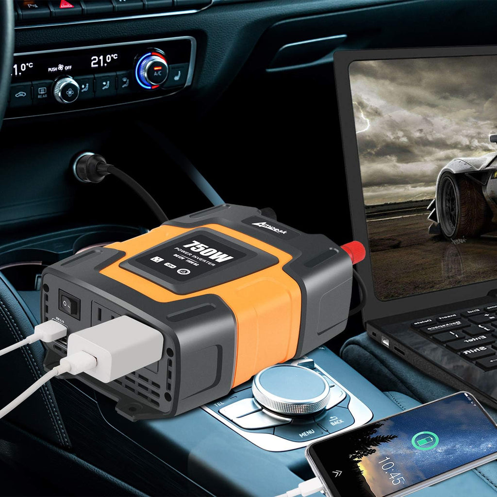 750W Power Inverter 12V DC to 110V AC Converter with Dual USB Dual AC Outlets E601