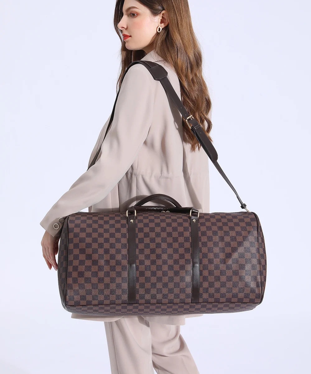 Brown Checkered Travel Duffel Bag N89616