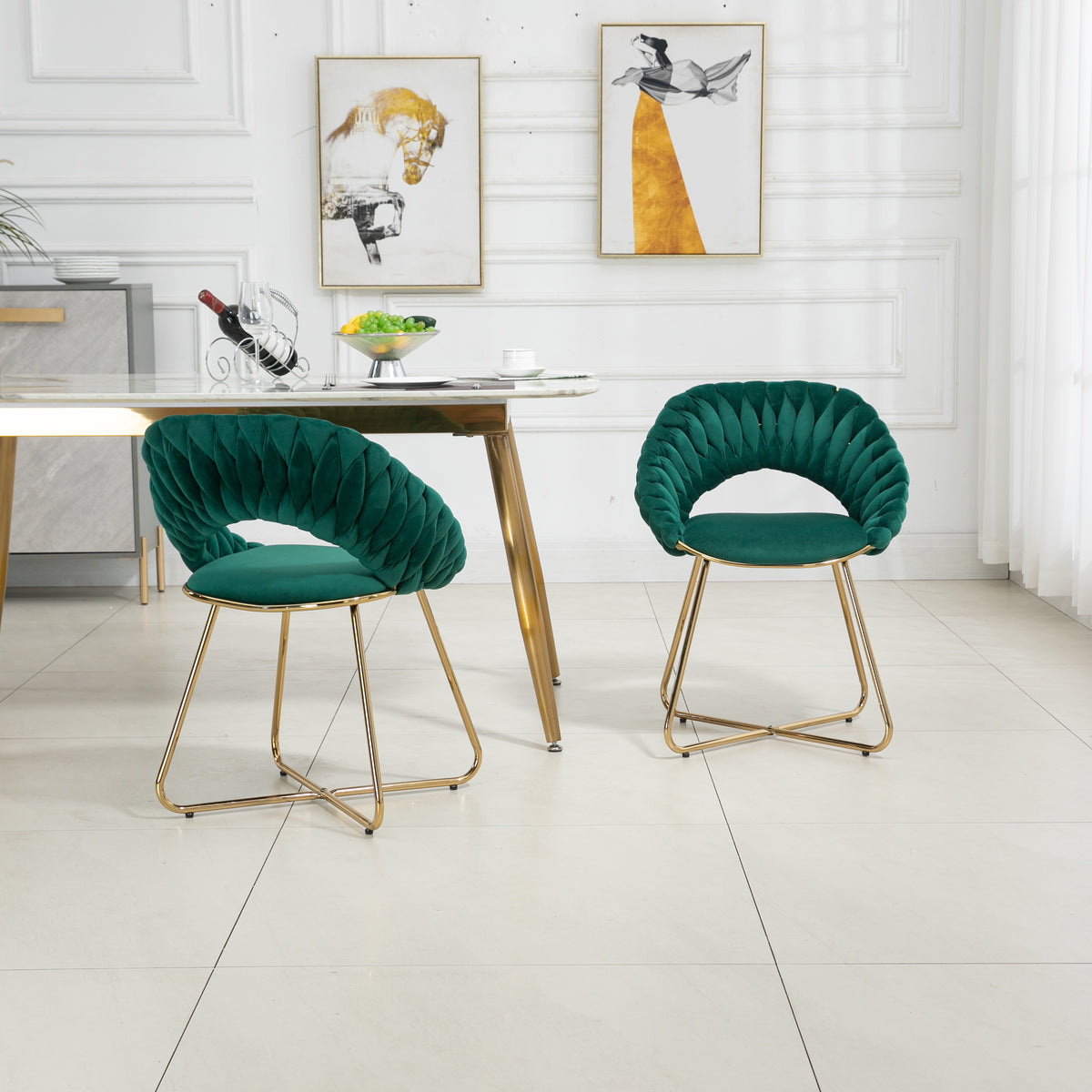 Velvet Accent Chairs Set of 2 with Gold Legs K7475