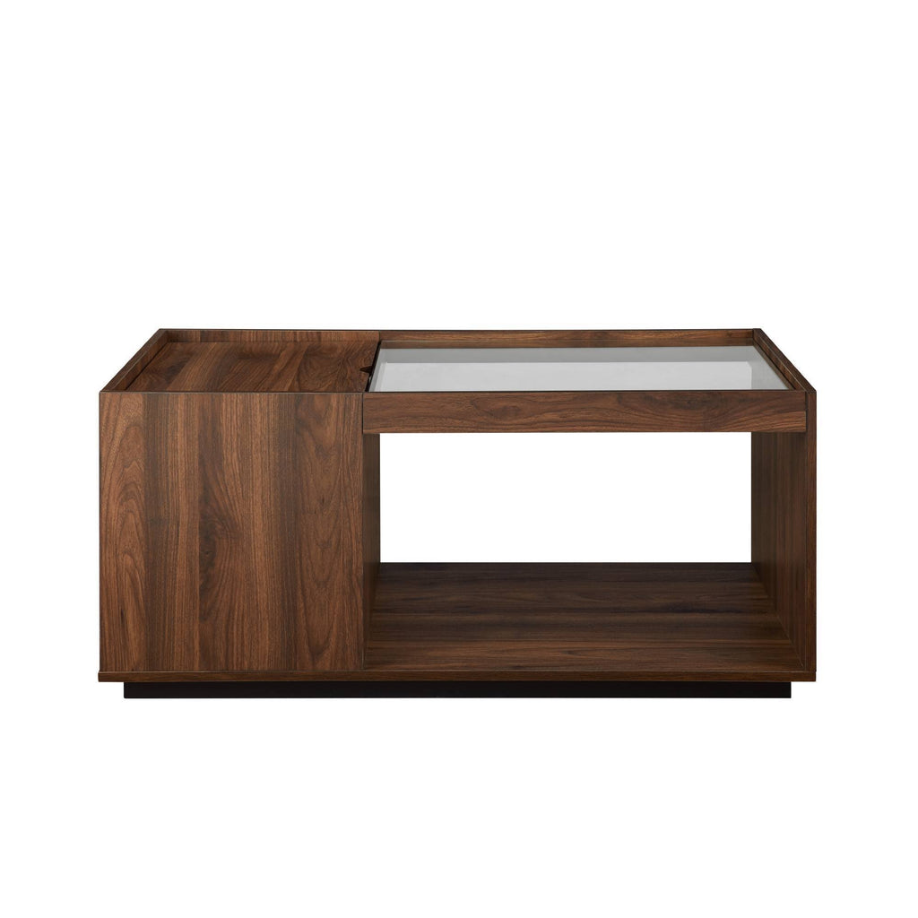 Dark Walnut Glass Top Storage Coffee Table P330