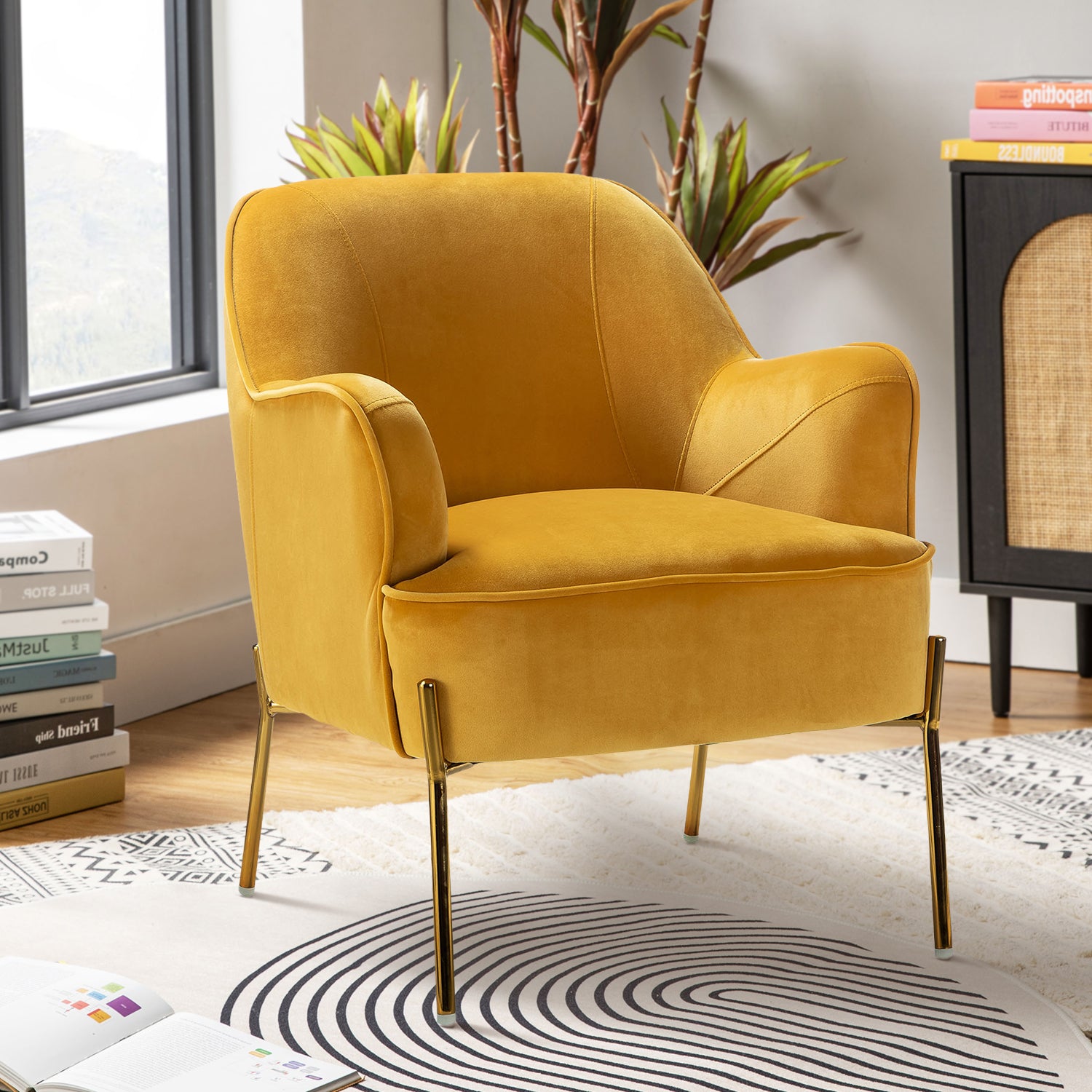 Mustard Velvet Accent Chair with Metal Legs G5419