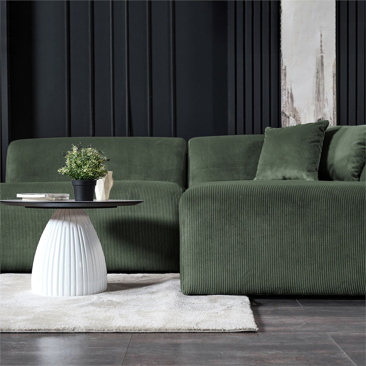Green Velvet Right Sectional Sofa V217154