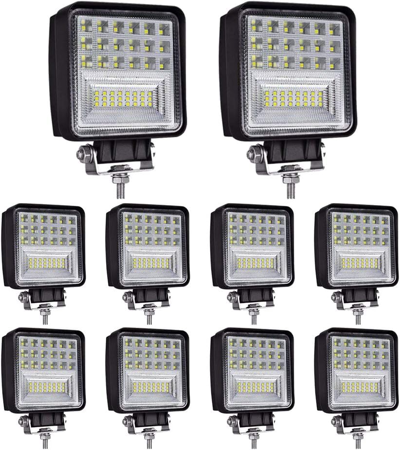 4inch 126W Square LED Work Light, Spot & Flood Light, Waterproof (10 Pack) K161298