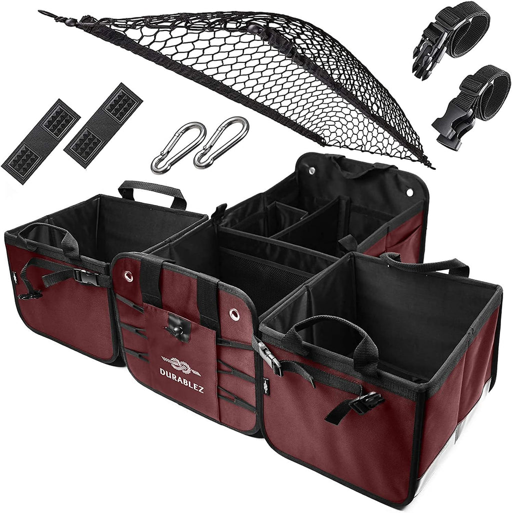 3 Compartment Separable Collapsible Car Trunk Storage Organizer, XL, Black Q4078